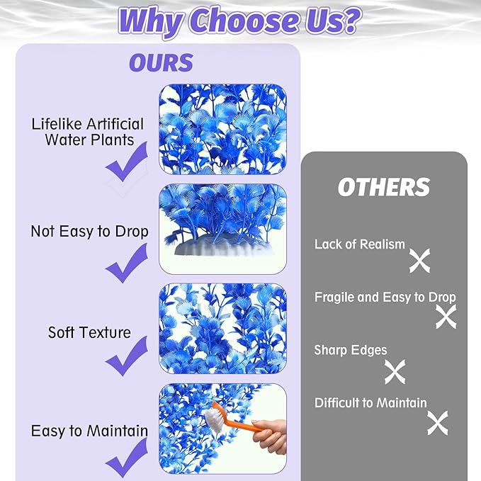 Hamiledyi Aquarium Plastic Plants Aquarium Decor Artificial Fish Tank Plants,Tall Fish Tank Decorations, Extra Large Aquarium Plant 23.6-inch Tall,2PCSï¼_lueï¼