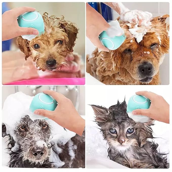 Dog Bath Brush Soft Silicone Dog Shampoo Brush | Pet Shampoo Massage Dispenser Dog Brush for Shedding Massage Dispenser Shower Brush for Short and Long Haired Dogs and Cats (Pink)