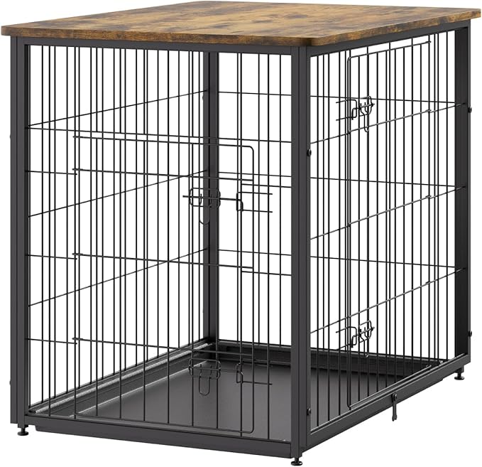 VEVOR 27" Dog Crate Furniture With Double Doors, 2-in-1 Decorative Wooden Kennel End Table, Removable Tray, Holds up to 30 lbs for Small, Medium Dogs - Brown