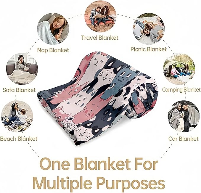 Cat Blanket, Cats Gifts for Girls Women, Cat Gift for Cats Lovers, Birthday Gifts Decor Throw Blanket 50"x60"