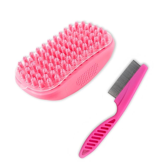 Pet Bath & Massage Brush Grooming Kit,Dog Brush & Cat Brush,Pet Bath Brush Scrubber for Shampooing and Massaging Cats and Dogs with Short or Long Hair,2 in 1 Dog Brush Set (pink)