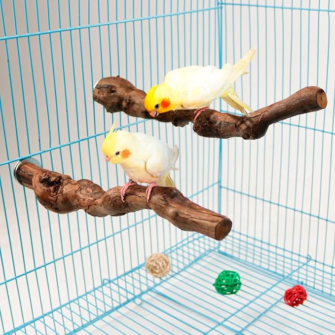 2 Packs Parrot Perch Stand,Natural Grapevine Wood Perch Parrots Cage Perch Toys Suitable for Small or Medium Parrots Parakeets Cockatiels Conures Lovebirds in Cage Accessories Supplies (Style-1)