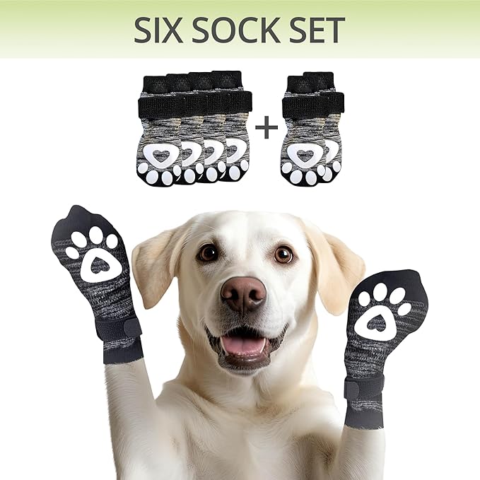 Anti Slip Dog Socks for Hardwood Floors, 6 Pack | Dog Socks to Prevent Licking Paws and Add Traction | Paw Protection for Senior Dogs | Dog Booties Alternative - XXS