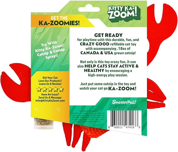 ZOOMIE Crab - Refillable Catnip Toy + Catnip | High Potency Hand Harvested Fresh | Soft Plush for Engaging Play