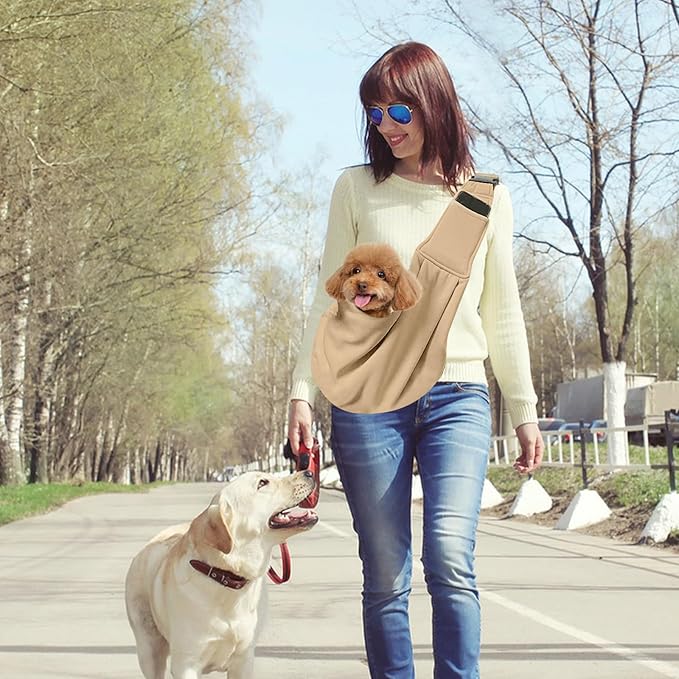 Small Dog Sling Cat Carrier Adjustable Strap Hands Free Pet Puppy Travel Bag Backpack Large Capacity Dog Carrying Bag with Side Pockets for Cats