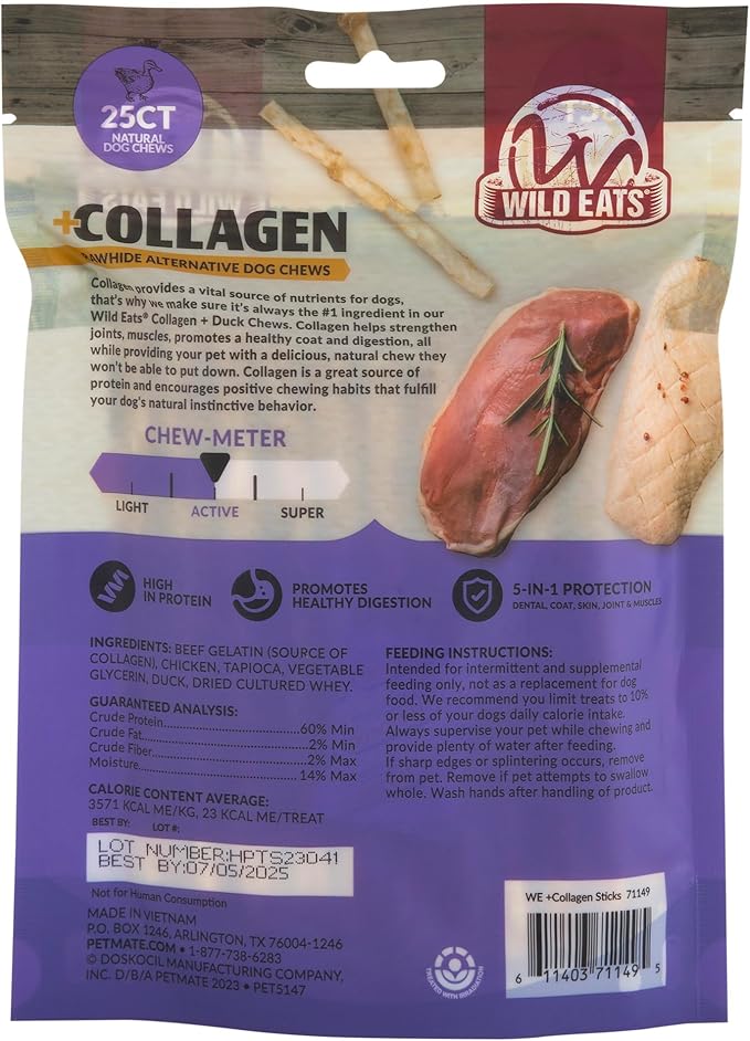 Real Duck Collagen Sticks for Dogs (25 Pack,5 Inch) Long Lasting Dog Chews No Hide Dog Treat Bully Stick Rawhide Free,Grain Free,High Protein