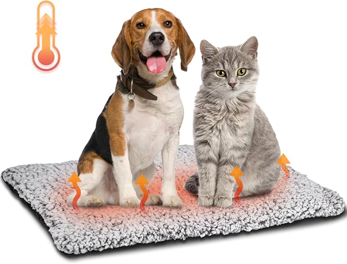 Nobleza Self Heating Cat Bed, Super Soft Thermal Dog Crate Bed Mat for Sleeping, Washable Anti-Slip Self Warming Pet Kennel Pad for Small Medium Cats Dogs Indoor Outdoor (LightGray, M)