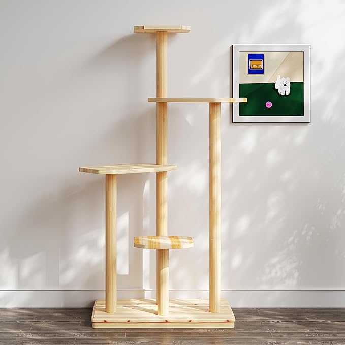 Outdoor Cat Tree - Durable 4-Tier Natural Wood for Multiple Cats, All-Weather for Patio, Garden, Balcony - Ideal for Scratching, Climbing, and Lounging