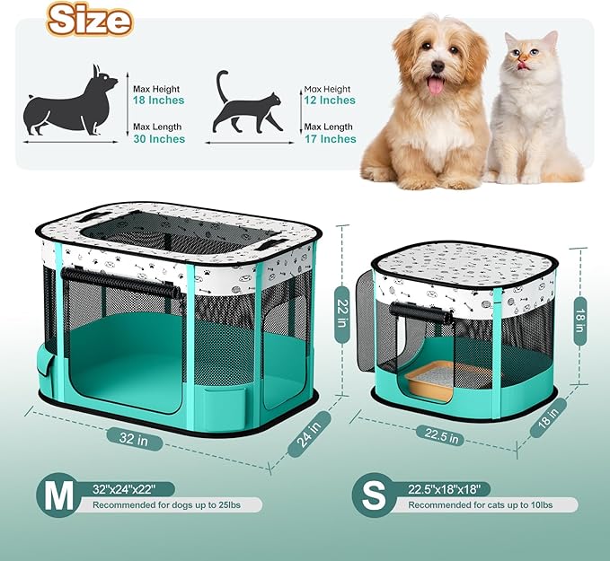 Portable Cat Playpen, 8-Rod Reinforced Kitten Dog Playpens, Foldable Play Pen for Indoor Cats Enclosed Pet Puppy Doggy Outdoor, Collapsible Tent Kennel Cage House(32"x24"x22")