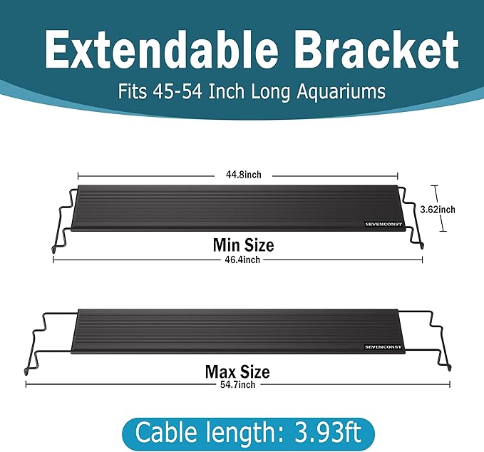 LED Aquarium Light, 24/7 Mode IP68 for Plants-Full Spectrum Fish Tank Light, 45-54 Inch, Sunrise-Daylight-Moonlight, White Blue Red Green Pink LEDs with Extendable Brackets for Freshwater