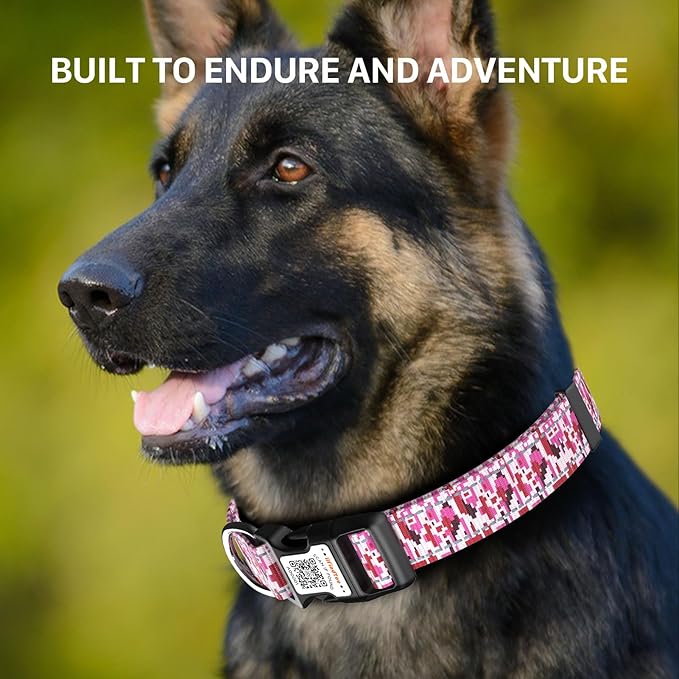 Reflective Dog Collars for Large Dogs Soft Nylon Camo Rose Red Sized L