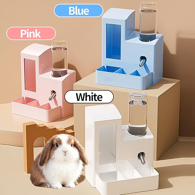 2 in 1 Guinea Pig Food Water Dispenser, Rabbit Water Bottle Leak-Proof, 2 in 1 No-Drip Automatic Dispenser for Guinea Pig Cage, Chinchilla, Ferret, Hamster Small Animal Waterer (Blue, 2 in 1)