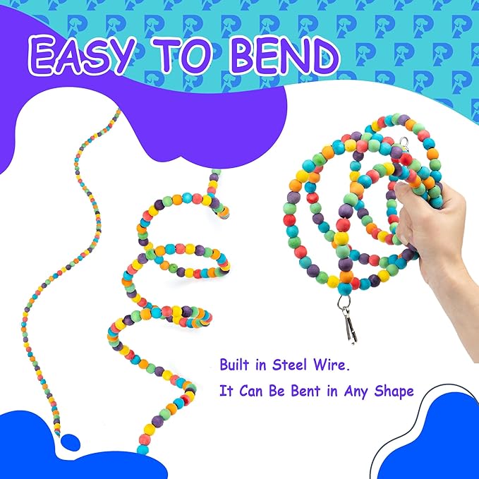2 PCS 67" Bird Rope - Flexible and Durable Swing Toy for Birds - Spiral Perch for Parakeets, Cockatiels and Parrots - Colorful Adjustable Bird Cage Accessory - Ideal for Exercise and Play