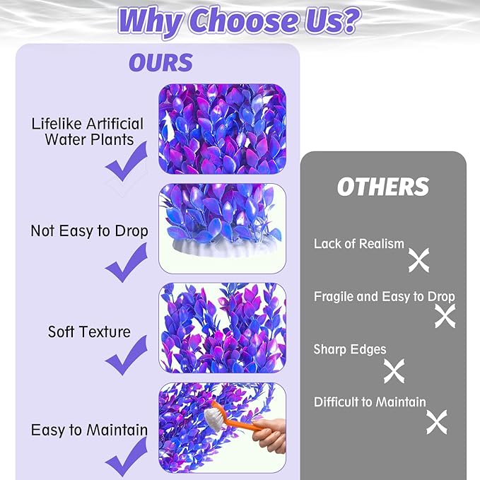Hamiledyi Aquarium Plastic Plants Aquarium Decor Artificial Fish Tank Plants,Tall Fish Tank Decorations, Extra Large Aquarium Plant 23.6-inch Tall,2PCSï¼_urple Style Aï¼