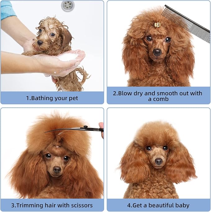 8.0 in 9CR Titanium Professional dog grooming scissors set,Grooming Scissors for Dogs Cats,Pet nail clippers,Shears, Straight,Curved,Thinning Shears,Comb for Full Body,Face, Nose,Ear,Paw