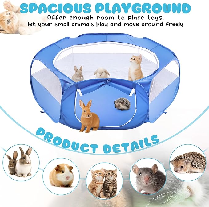 16 Pcs Rabbit Playpen Starter Kit, 47.2" x 47.2" x 15" Waterproof Cage Tent with Ground Nails, Storage Bag, Food Water Bowls, Grooming Tools, Grass Rugs for Bunny, Guinea Pigs, Small Animals