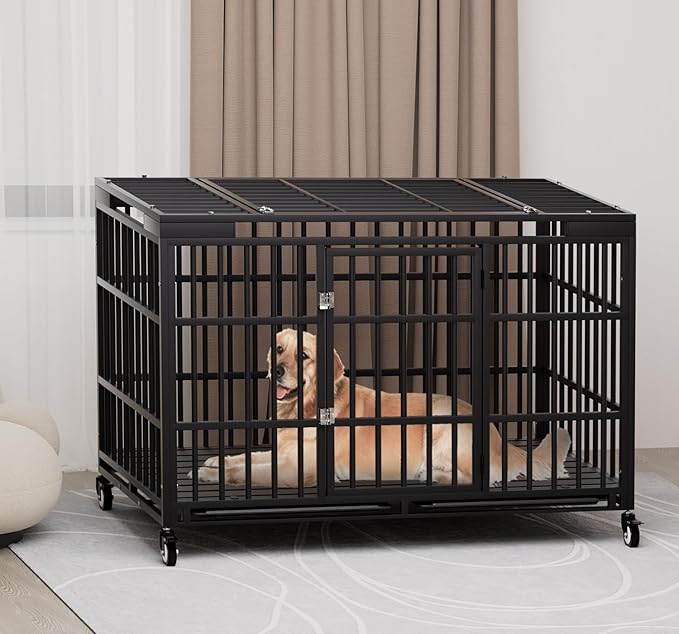 54 Inch Heavy Duty Dog Crate with Wheelsï¼_ndestructible Escape-Proof Dog Cage for Large Dogs, Extra Large XL XXL Indestructible Dog Crate with Removable Tray.