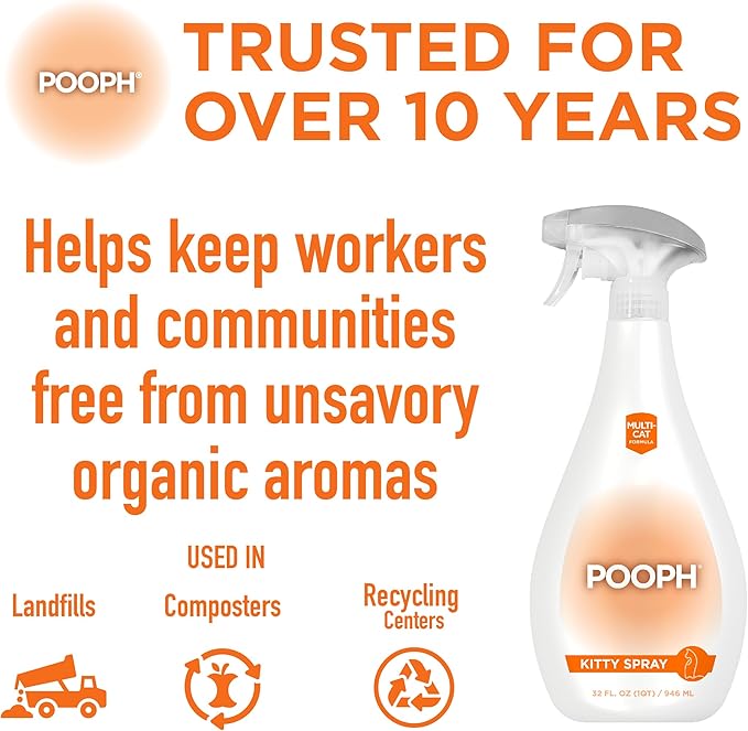 POOPH® Kitty Spray - Patented Technology Eliminates Organic Odor On-Contact Goes Anywhere Your Kitty Goes - Cat Trees, Furniture, Bedding & More Safe Fragrance-Free Non-Toxic Eco-Conscious
