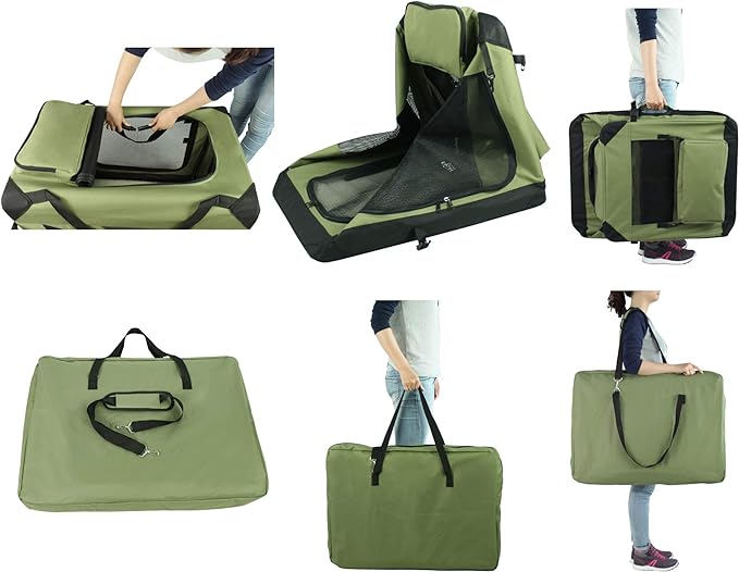 EliteField 3-Door Folding Soft Dog Crate with Carrying Bag and Fleece Bed (2 Year Warranty), Indoor & Outdoor Pet Home (36" L x 24" W x 28" H, Sage Green)