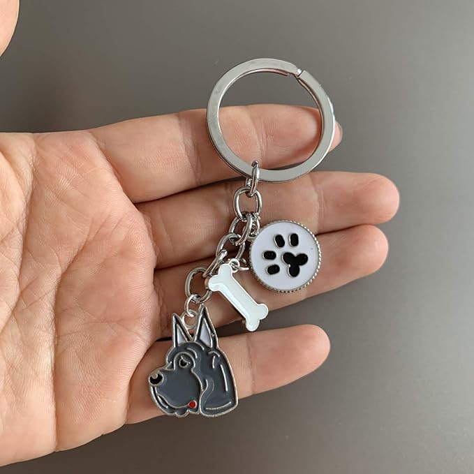Dog Keychain, Puppy Keyring Keyfob Metal Pet ID Tags for Clothing Bag Adornment Accessory (17-Great Dane)
