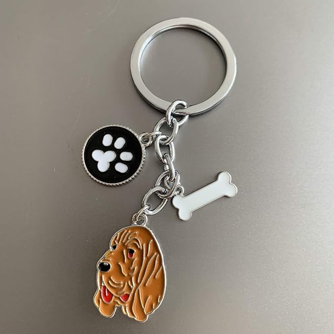 Dog Keychain, Puppy Keyring Keyfob Metal Pet ID Tags for Clothing Bag Adornment Accessory (48-Bloodhound)