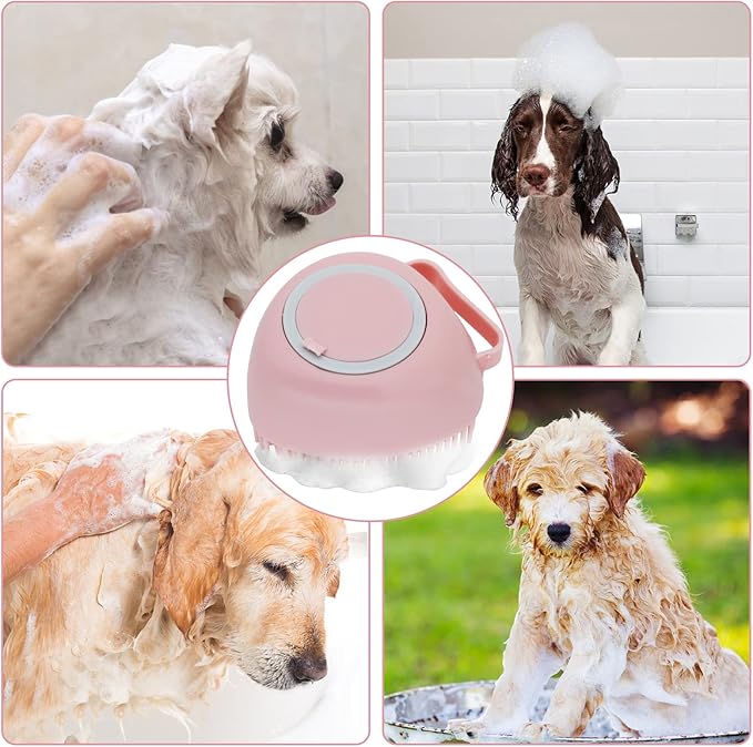 WishLotus Pet Bath Brush, Soft Silicone Cat Grooming Brush Dog Bath Massage Brush Shampoo Dispenser Heart-Shaped Multifunctional Bath Brush for Pet Bath Shower Accessories (Heart-Pink)