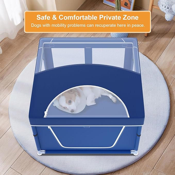 42x42 Inches Puppy Playpen with Top Cover, Dog Playpen for Small or Puppy Dogs, Pet Playpen for Indoor & Outdoor, Sturdy Safety Dog Crate with Durable Mesh Windows, Blue