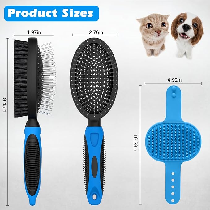 2PCS Dog Grooming Tools - Double-Sided Bath Brush for Shedding and Bathing, Suitable for Short/Long Haired Dogs, Premium Pet Supplies (Black Blue)