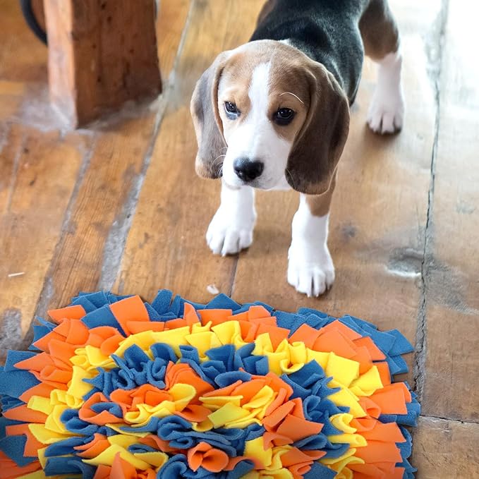 Pet Snuffle Mat for Dogs, Dog Feeding Mat, Nosework Training Mats for Foraging Instinct Interactive Puzzle Toys (Blue&Orange&Yellow)