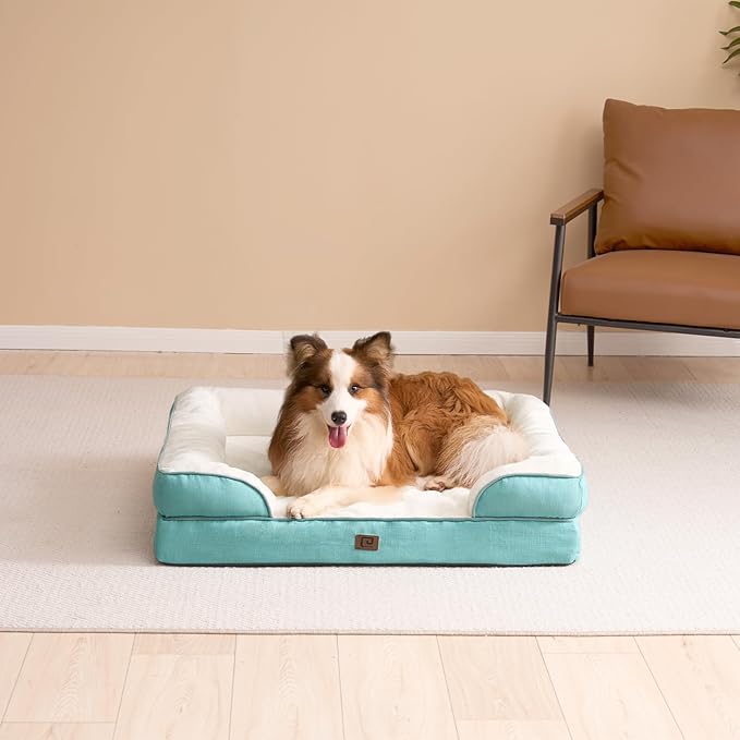 EHEYCIGA Orthopedic Dog Beds for Extra Large Dogs, Waterproof Memory Foam XXL Dog Bed with Sides, Non-Slip Bottom and Egg-Crate Foam Big Dog Couch Bed with Washable Removable Cover, Turquoise Blue