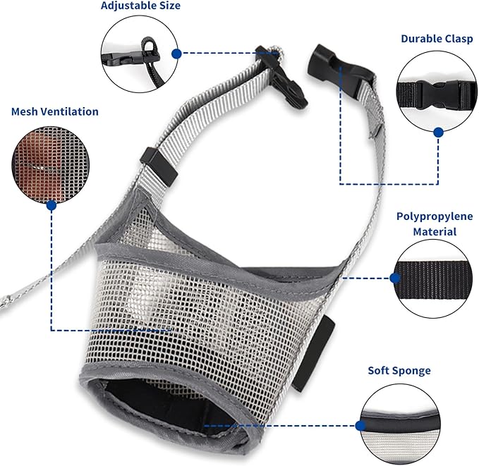 Dog Muzzle - Breathable Drinkable Adjustable Loop Pets Muzzle for German Shepherd Husky Labrador Retriever - Soft Air Mesh Muzzle for Small Medium Large Dogs Anti Biting Barking Chewing