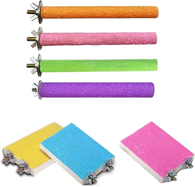 7 PCS Parrot Perch Stand Natural Wood Bird Perch Stand Platform Paw Grinding Sticks Cage Accessories Exercise Toys for Budgies Parakeets Cockatiels Conures Lovebirds