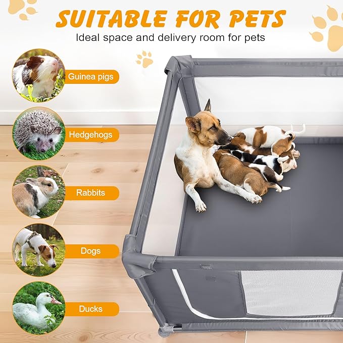 48x48x26 Inch Dog Playpen for Puppies & Small Dogs,Foldable Portable Soft Indoor/Outdoor Pet Fence with Gate,Dog Play Enclosure
