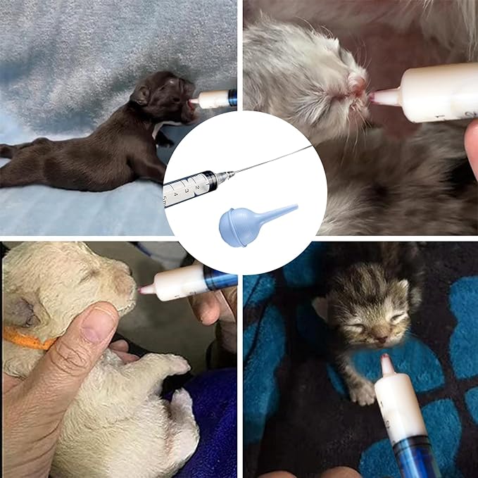 11 Pcs Puppy Kitten Feeding Tube Kit, Pet Feeding Supplies Kit Includes 5 Pcs Kitten Feeding Syringe 5 ML 10 ML 20 ML 30 ML 60 ML 5 Pcs 8 FR Transparently Feeding Tubes, Bulb Syringe for Small Animals