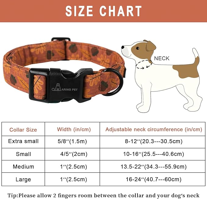 ARING PET Fall Dog Collar-Cute Orange Dog Collar for Small Dogs, Cotton Lightweight Dog Collars with Quick Release Buckle for Small Medium Large Dogs