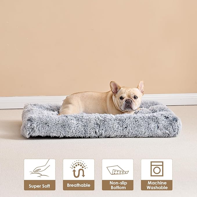 EHEYCIGA Fluffy Dog Crate Bed for Medium Dogs, Plush Faux Fur Dog Crate Pad, Calming Anti Anxiety Medium Dog Bed for Crate, Washable Soft Warm Dog Crate Mat with Non-Slip Bottom