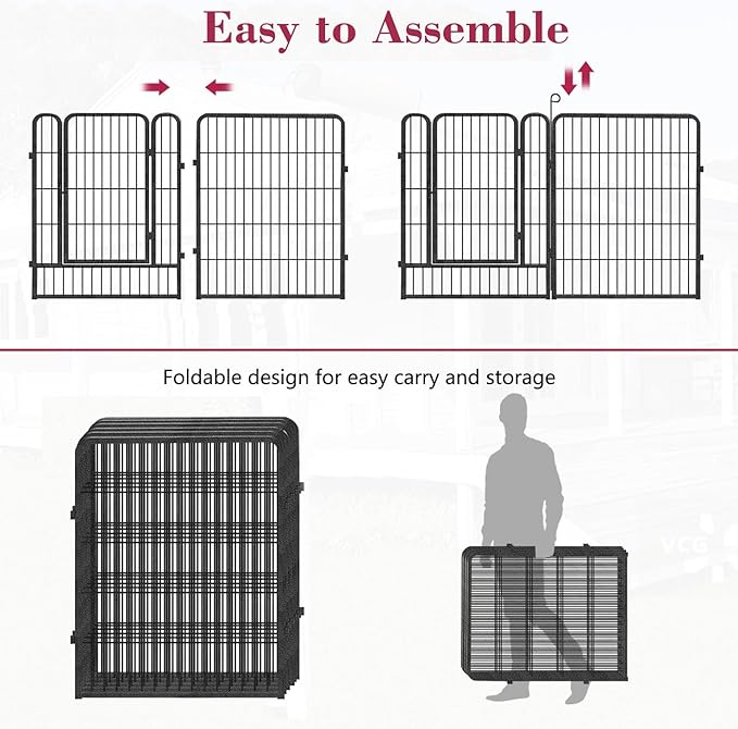 Dog Playpen, 32inch 10 Panels Outdoor Dog Fence Indoor Dog Pen Anti-Rust Pet Puppy Pen Dog Exercise Pen with Lock for Medium Small Dogs, Portable Pet Fence for Yard RV Camping
