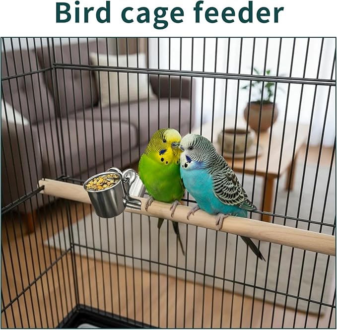 TBWHL Parrot Feeding Cups Hanging Pet Animal Stainless Steel Birdcage Bowls Bird Bowls for Cage Parakeet Birds Cage Accessories Suitable Small and Medium Bird S