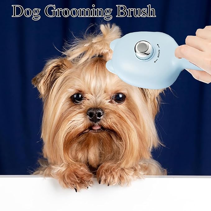 Self-Cleaning Dog Brush for Small Breeds - Adjustable Bristle Grooming Tool for Puppies, Yorkies, Shih Tzus, Maltipoos & Malteses (Blue)