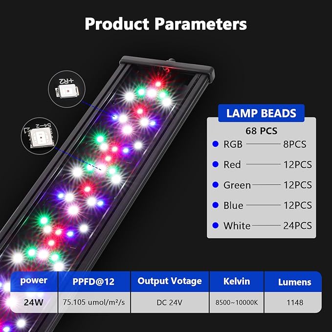 hygger New Mode 24/7 Timer LED Aquarium Light, Auto On Off Full Spectrum Fish Tank Light Fish Colorful/Sun/Nightlight/Wrgb Cycle Mode for Freshwater Plants Tank (for 27in~33in Long Tank)