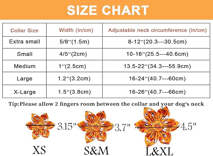ARING PET Halloween Dog Collar-Cotton Pumpkin Dog Collar with Flower, Adjustable Halloween Themed Dog Collars Pet Necklace with Metal Buckle for Girl&Boy Dogs
