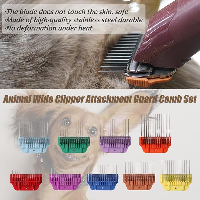 10W/15W/30W Dog Animal Stainless Steel Wide Clipper Attachment Guard Comb Set for A5 Series | Snap-On/Off Design Combs,Only Fir for 10W/15W/30W Wide Blade (12-Piece)