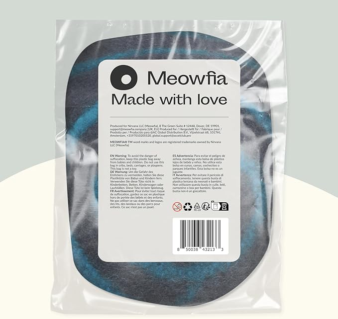 MEOWFIA Cat Cave Premium Felt Cat Bed for Indoor Cats, Handmade 100% Merino Wool (Large, Black Aqua)