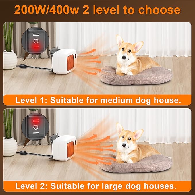 Dog House Heater with Thermostat, 200/400W Safe Pet House Heater for Outside Dog House Chicken Coops Rabbits Hutch with 6FT Anti Chew Cord (White)