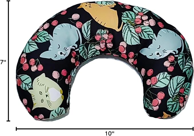 Cute Cooling Dog Bed Pillows, Half Donut U Shaped Pet Neck Pillow,Pet Neck Pillow for Upper Spine and Calming Support (Tropical Cat, Large for Pets Under 30lbs)