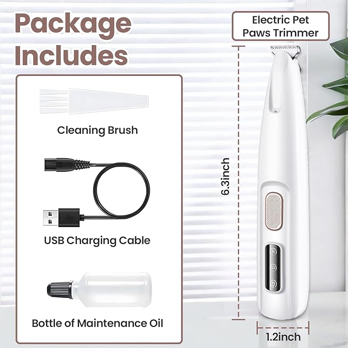 Dog Paw Trimmer with LED Light, 35dB Low Noise Pet Paw Trimmer for Dogs and Cats, Dog Clippers with18mm Widen Blade, Waterproof Grooming Shaver for Paws, Ears, Face, Eyes and Rump