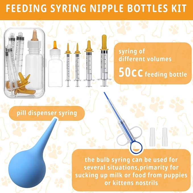 57 Pcs Puppy Kitten Whelping Supplies Whelping Kit for Puppies Birth Dog Kitten Bottle Feeding Kit for New Born Puppy Supplies Include Feeding Tube Etc(40" in Diameter)