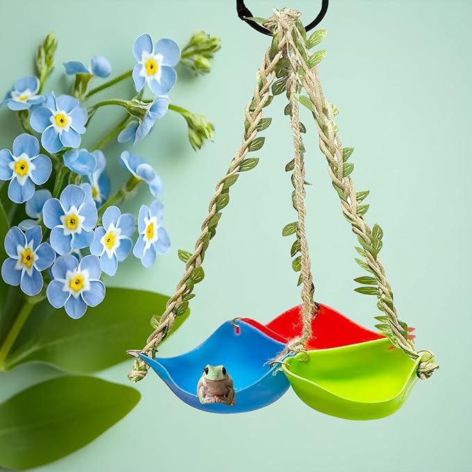 Silicone Frog Swing Toys with Suction Cup, Frog Habitat Platform,Reptile Decorations for Terrarium, Reptile Creative Feeding Dish Holder for Tree Frog Toad Tadpole