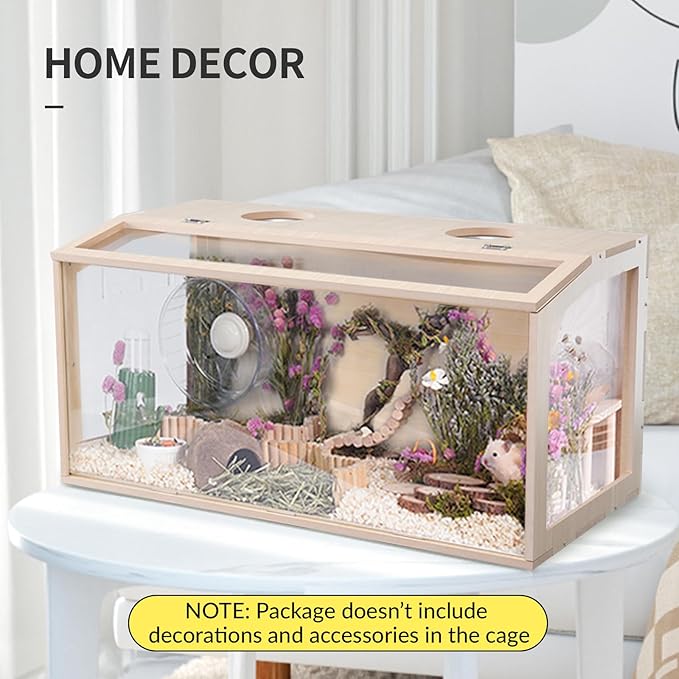 31.5 inch Wooden Hamster Cage, Large Habitat, Openable Top, Transparent Acrylic for Interior View, Ventilated, Easy to Clean, for Syrian Hamster, Dwarf Hamster, Gerbil, Other Small Pet Animals