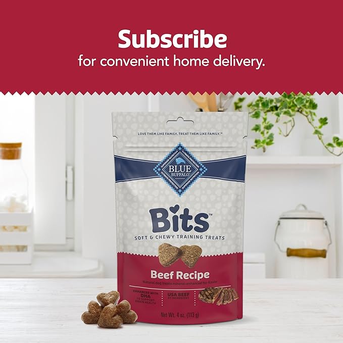 Blue Buffalo Bits Soft Dog Treats for Training, Made With Natural Ingredients & Enhanced with DHA, Beef Recipe, 4-oz Bag